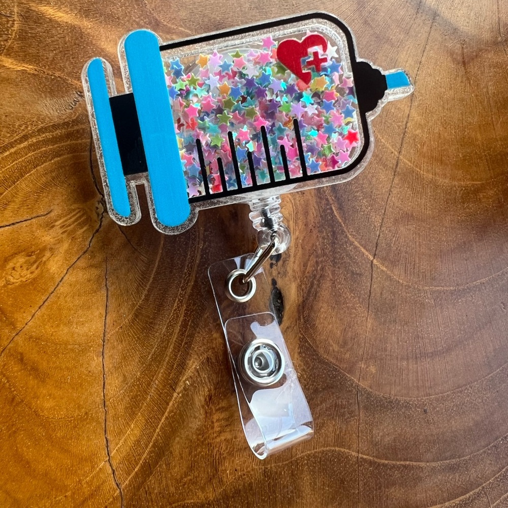 Colorful Syringe Badge Reel with Star Glitter